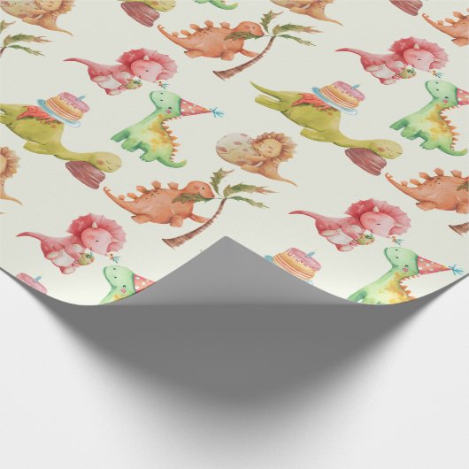 Friendly Dinosaurs Greenery Wrapping Paper Geschenkpapier (Ecke)