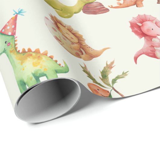 Friendly Dinosaurs Greenery Wrapping Paper Geschenkpapier (Rolleneckpunkt)