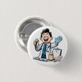 Friendly Doctor Mascot Medical Cartoon Design Button (Vorne & Hinten)