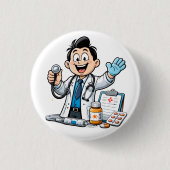 Friendly Doctor Mascot Medical Cartoon Design Button (Vorderseite)