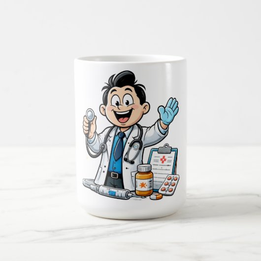 Friendly Doctor Mascot Medical Cartoon Design Kaffeetasse (Mittel)