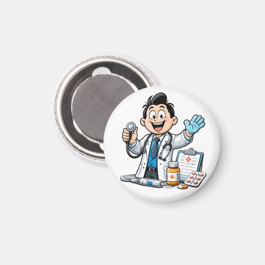 Friendly Doctor Mascot Medical Cartoon Design Magnet (Vorderseite/Rückseite)