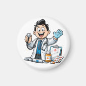 Friendly Doctor Mascot Medical Cartoon Design Magnet (Vorne)