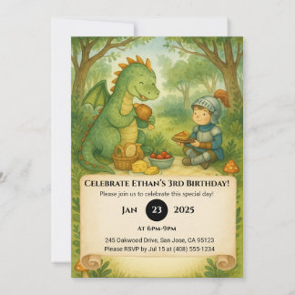 Friendly Dragon und Klein Knight Picnic Geburtstag Einladung
