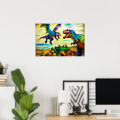 Friendly Encounter - Dragon and Dinosaur Poster (Heimbüro)
