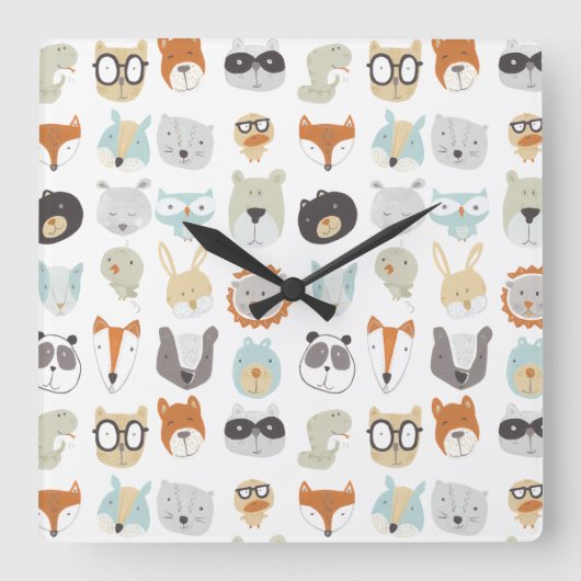 Friendly Faces | Cute Animal Portraits Quadratische Wanduhr (Vorderseite)
