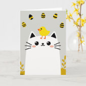 Friendly Feline Spring Card Karte (Gelbe Blume)
