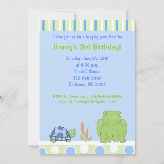 Friendly Frog & Turtle 12x18 Geburtstag Einladung (Vorderseite)