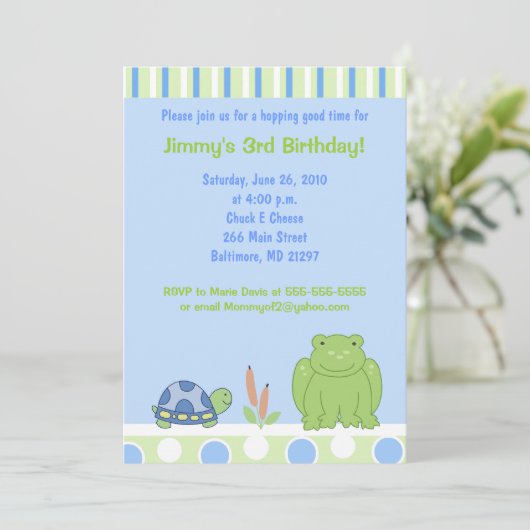 Friendly Frog & Turtle 12x18 Geburtstag Einladung (Stehend Vorderseite)