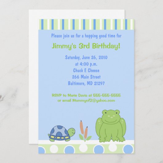 Friendly Frog & Turtle 12x18 Geburtstag Einladung (Vorne/Hinten)