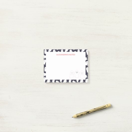 Friendly Ghosts Halloween Pattern Post-it Klebezettel (Auf Schreibtisch)