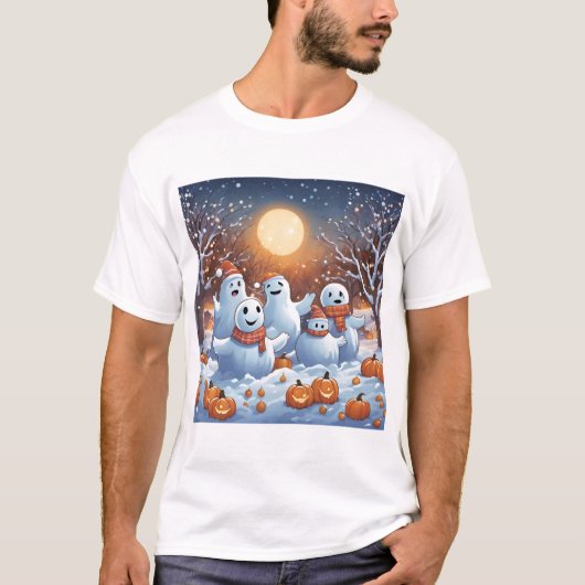 Friendly Ghosts Making Snow Angels T-Shirt (Vorderseite)
