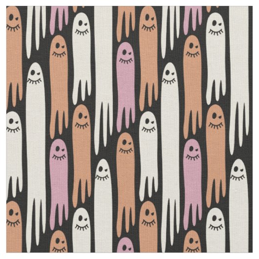 Friendly Ghosts Retro-Farben auf Schwarz – Hallowe Stoff (Nahaufnahme)