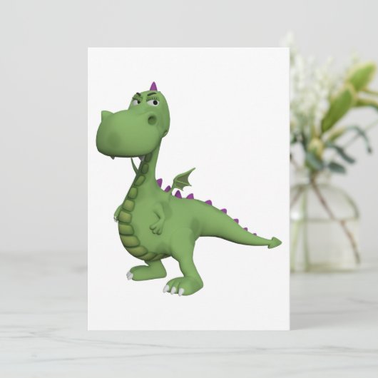 Friendly Green Dinosaur Einladung (Stehend Vorderseite)