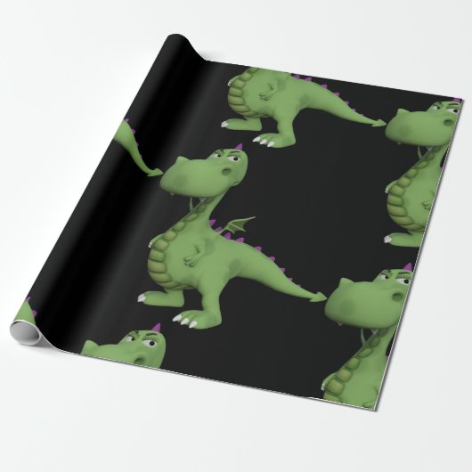 Friendly Green Dinosaur Geschenkpapier (Ungerollt)