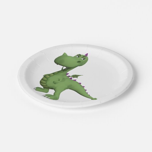Friendly Green Dinosaur Pappteller (Schrägansicht)