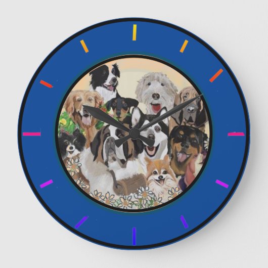 Friendly, Happy Dog Pack Wishes Acrylic Wall Clock Große Wanduhr (Vorderseite)