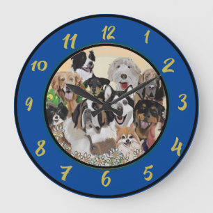 Friendly, Happy Dog Pack Wishes Acrylic Wall Clock Große Wanduhr
