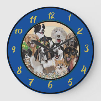 Friendly, Happy Dog Pack Wishes Acrylic Wall Clock Große Wanduhr