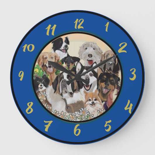 Friendly, Happy Dog Pack Wishes Acrylic Wall Clock Große Wanduhr (Vorderseite)