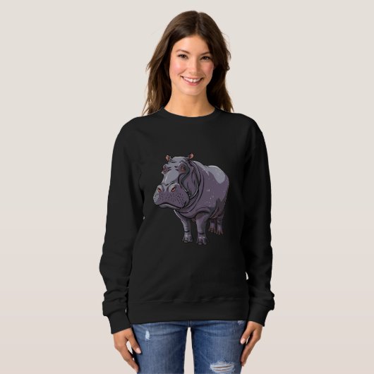 Friendly Hippopotamus Cartoon Hippo Sweatshirt (Vorne ganz)
