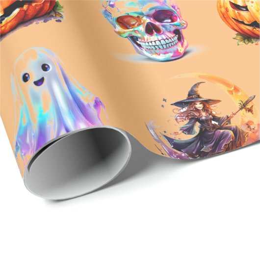 Friendly Icons Grid Halloween Black Fun Holiday Geschenkpapier (Rolleneckpunkt)