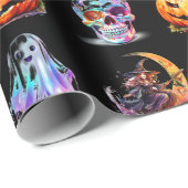 Friendly Icons Grid Halloween Black Fun Holiday Geschenkpapier (Rolleneckpunkt)