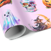 Friendly Icons Grid Halloween Pink Fun Holiday Geschenkpapier (Rolleneckpunkt)