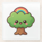 Friendly Kawaii Tree Glasuntersetzer (Vorderseite)