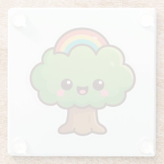 Friendly Kawaii Tree Glasuntersetzer (Rückseite)