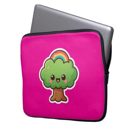 Friendly Kawaii Tree Laptopschutzhülle (Vorderseite Links)