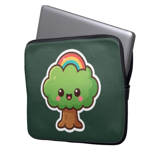 Friendly Kawaii Tree Laptopschutzhülle (Vorderseite Links)