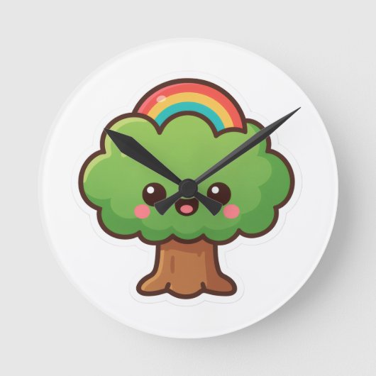 Friendly Kawaii Tree Runde Wanduhr (Vorderseite)