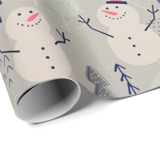 Friendly Little Snowman - gray Geschenkpapier (Rolleneckpunkt)