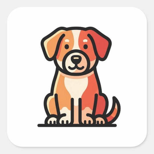 Friendly Modern Dog Illustration Quadratischer Aufkleber (Vorderseite)
