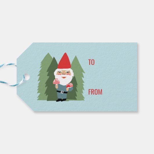Friendly Mushroom Gnome Santa Trees Weihnachtself Geschenkanhänger (Rückseite Horizontal)