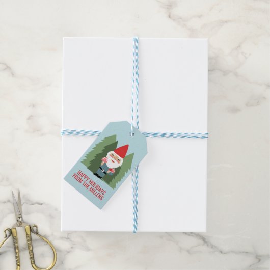 Friendly Mushroom Gnome Santa Trees Weihnachtself Geschenkanhänger (Mit Garn)