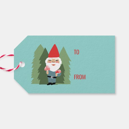 Friendly Mushroom Gnome Santa Trees Weihnachtself Geschenkanhänger (Rückseite Horizontal)