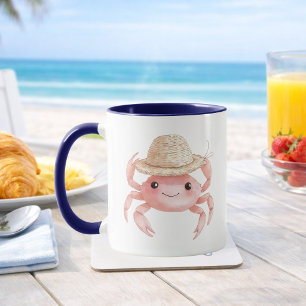 Friendly Pink Crab Straw Hat Küste Wasserfarbe Tasse