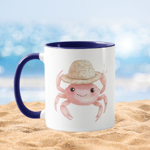 Friendly Pink Crab Straw Hat Küste Wasserfarbe Tasse