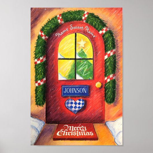Friendly Red Merry Christmas Front Door Gemütliche Poster (Vorne)