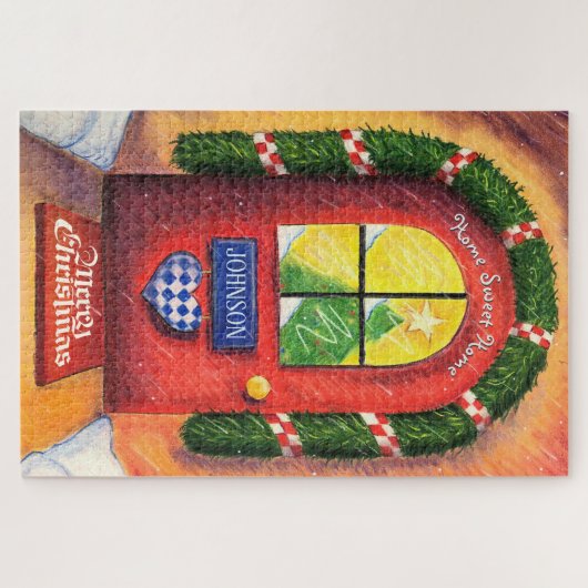 Friendly Red Merry Christmas Front Door Gemütliche Puzzle (Horizontal)