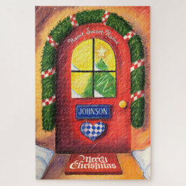 Friendly Red Merry Christmas Front Door Gemütliche Puzzle