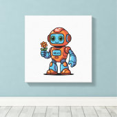 Friendly Robot Cartoon Square Canvas Print Leinwanddruck (Insitu (Holzboden))
