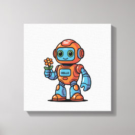 Friendly Robot Cartoon Square Canvas Print Leinwanddruck