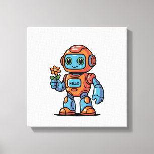 Friendly Robot Cartoon Square Canvas Print Leinwanddruck