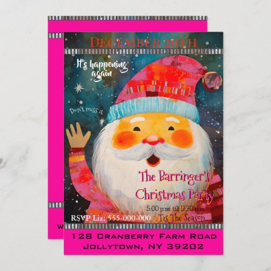 Friendly Santa Claus Happy Christmas Party Einladung (Vorne/Hinten)