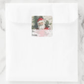 Friendly Santa Vintage Weihnachtsgeschenk Tag Quadratischer Aufkleber (Tasche)