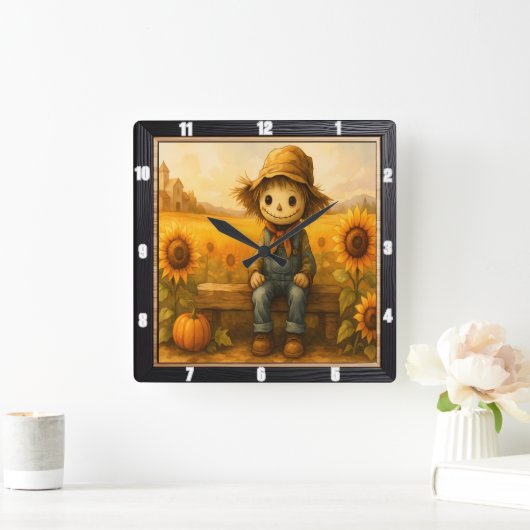 Friendly Scarecrow Sunny Field Quadratische Wanduhr (Zuhause)