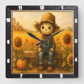 Friendly Scarecrow Sunny Field Quadratische Wanduhr (Vorderseite)
